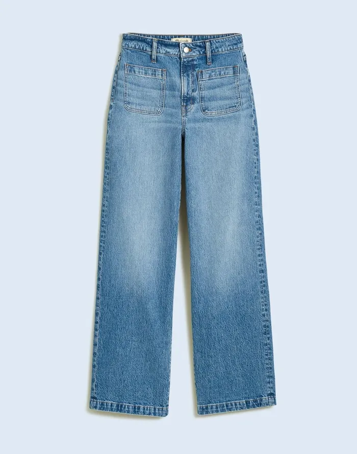 Women Jeans Madewell The Curvy Emmett WideLeg Jean In Lakecourt Wash Patch Pocket Edition