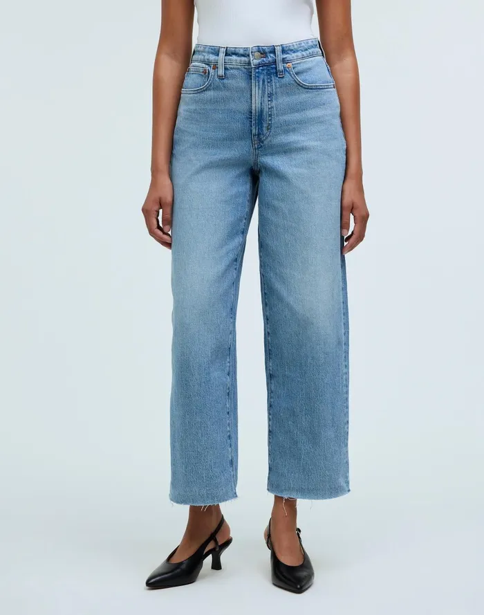 Women Jeans Madewell The Curvy Perfect Vintage WideLeg Crop Jean In Altoona Wash RawHem Edition