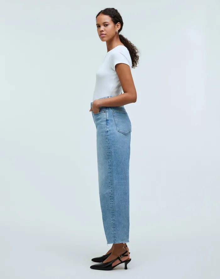 Women Jeans Madewell The Curvy Perfect Vintage WideLeg Crop Jean In Altoona Wash RawHem Edition