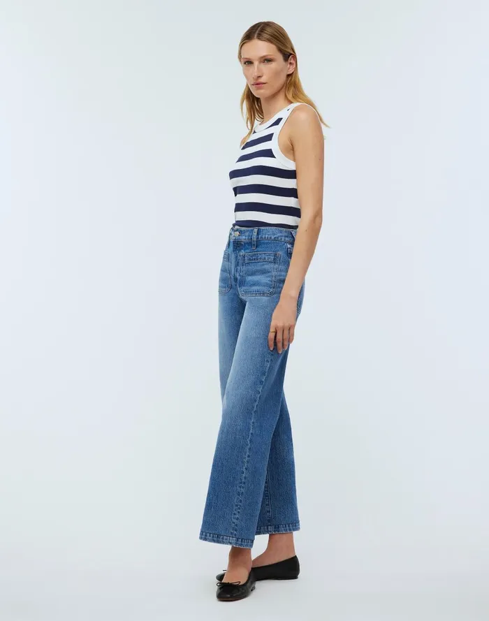 Women Jeans Madewell The Emmett WideLeg Full Length Jean Patch Pocket Edition