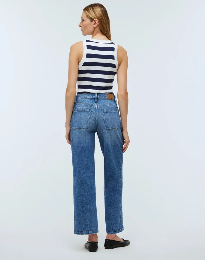 Women Jeans Madewell The Emmett WideLeg Full Length Jean Patch Pocket Edition