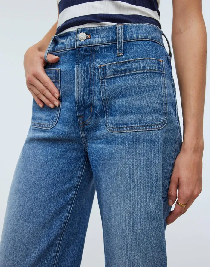Women Jeans Madewell The Emmett WideLeg Full Length Jean Patch Pocket Edition
