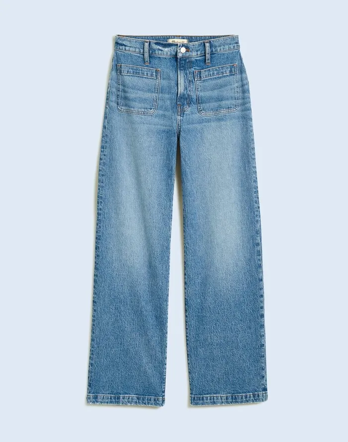 Women Jeans Madewell The Emmett WideLeg Full Length Jean Patch Pocket Edition