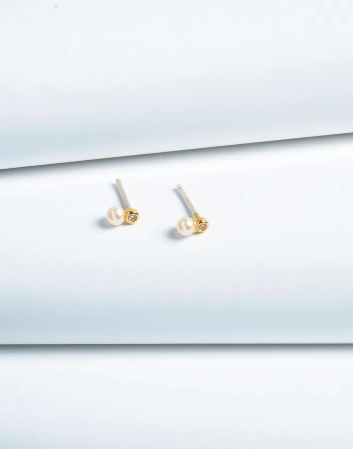 Women Jewelry Madewell DemiFine Bezel Set Freshwater Pearl Stud Earrings