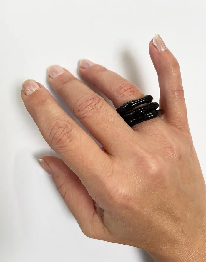 Women Jewelry Madewell Jane D039Arensbourg Black Organic Band Glass Ring