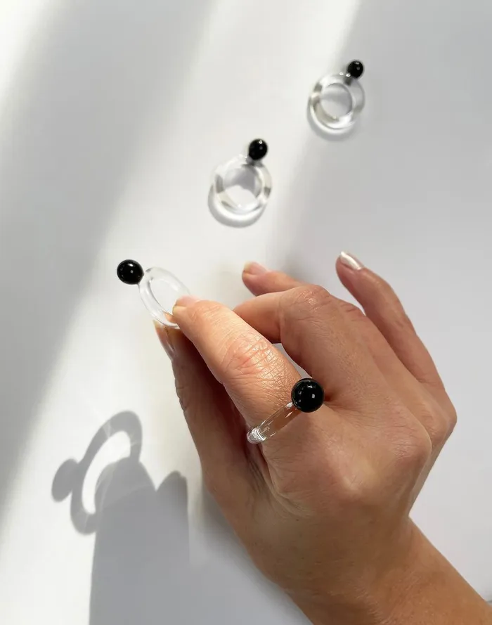 Women Jewelry Madewell Jane D039Arensbourg Dot Black And Clear Glass Ring