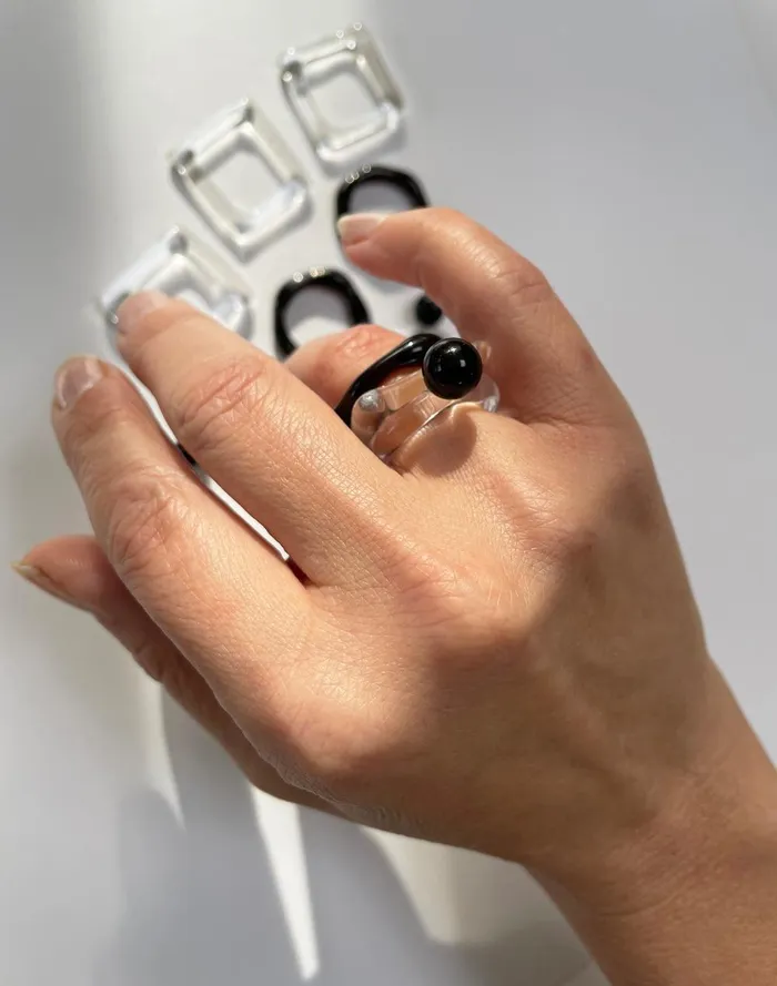 Women Jewelry Madewell Jane D039Arensbourg Dot Black And Clear Glass Ring