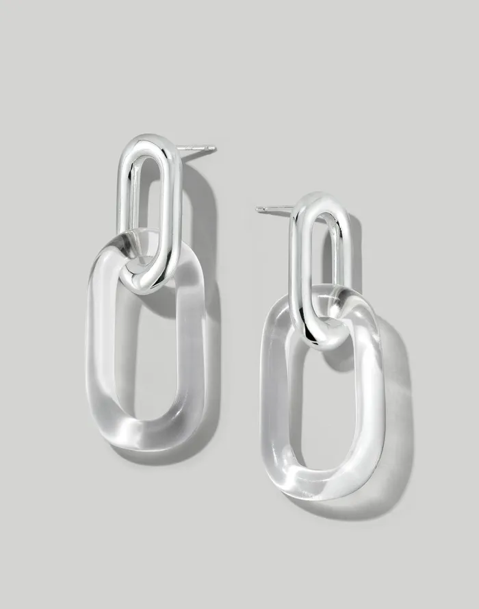 Women Jewelry Madewell Jane D039Arensbourg Oval Chain Silver And Glass Stud Earrings