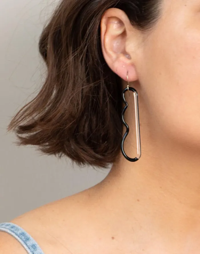 Women Jewelry Madewell Jane D039Arensbourg Wave Black And Clear Glass Earrings