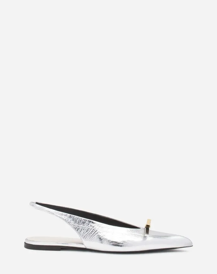 Women Lanvin Ballerinas Lanvin Bow Slingback In Metallic Leather Silver