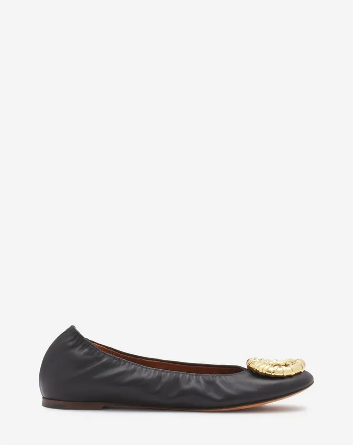 Women Lanvin Ballerinas Mlodie Leather Ballerina Flat Black