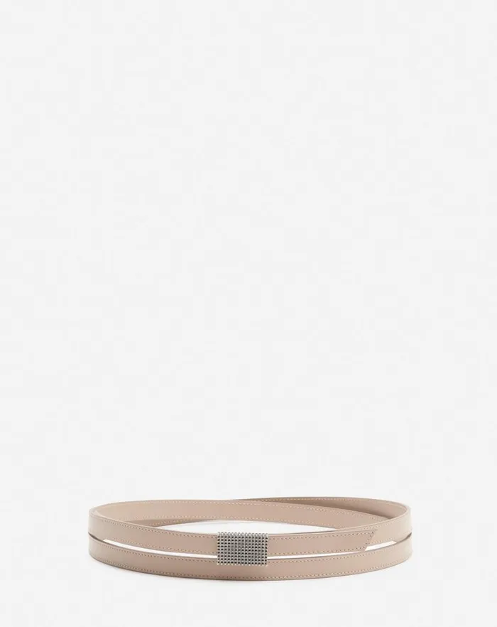 Women Lanvin Belts Double Concerto Leather Belt Taupe