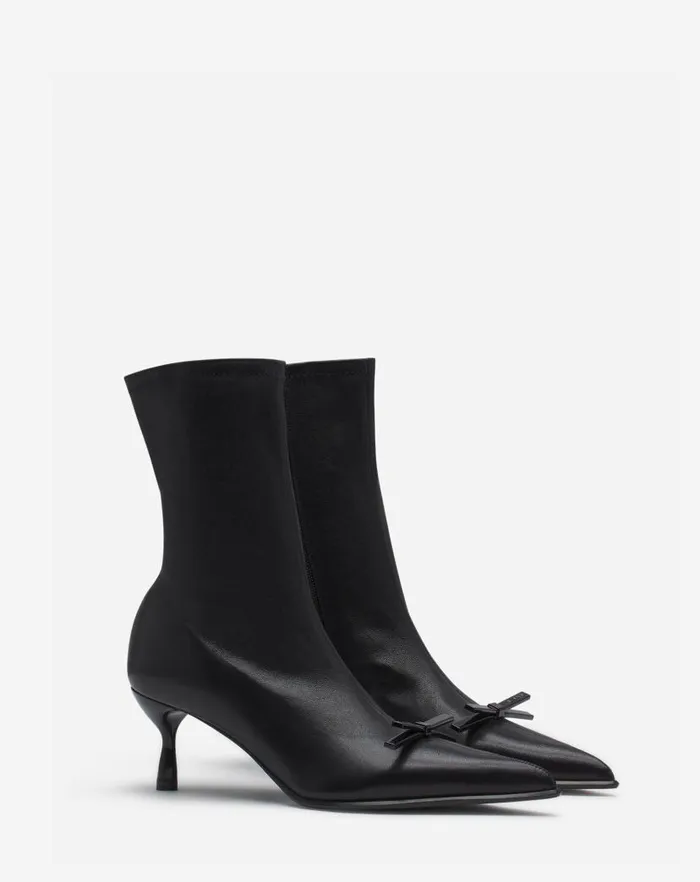 Women Lanvin Boots and Booties Lanvin Bow Ankle Boots In Leather Black