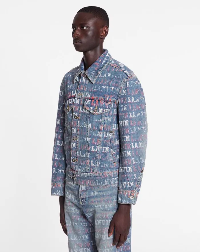 Women Lanvin Coats and Jackets Lanvin X Future Unisex Asymmetrical Printed Jacket Light Blue Women Lanvin Coats and Jackets Lanvin X Future Unisex Asymmetrical Printed Jacket Light Blue