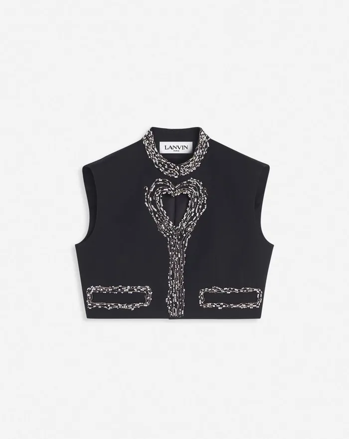 Women Lanvin Coats and Jackets Short Sleeveless Jacket With A Heart Detail Black