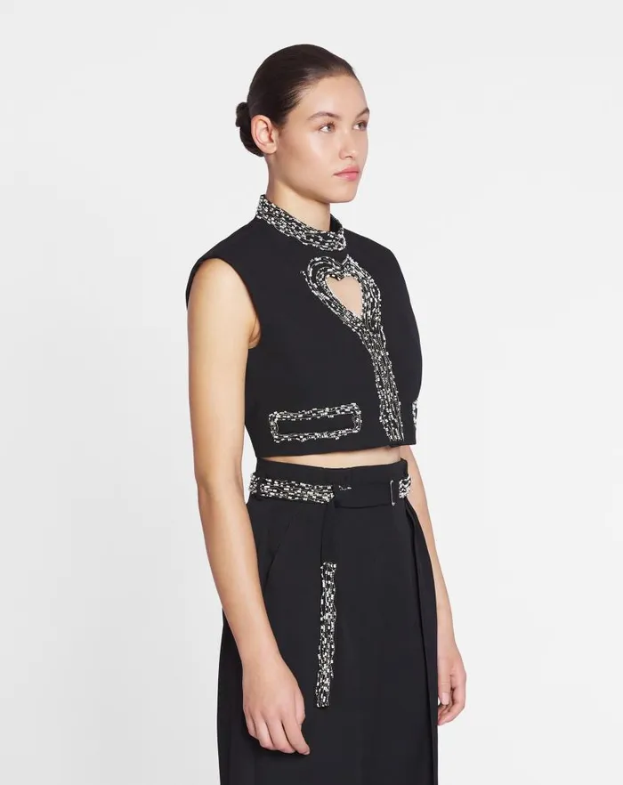 Women Lanvin Coats and Jackets Short Sleeveless Jacket With A Heart Detail Black Women Lanvin Coats and Jackets Short Sleeveless Jacket With A Heart Detail Black