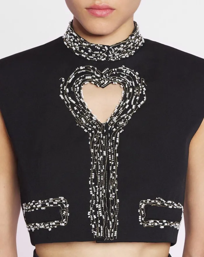 Women Lanvin Coats and Jackets Short Sleeveless Jacket With A Heart Detail Black Women Lanvin Coats and Jackets Short Sleeveless Jacket With A Heart Detail Black