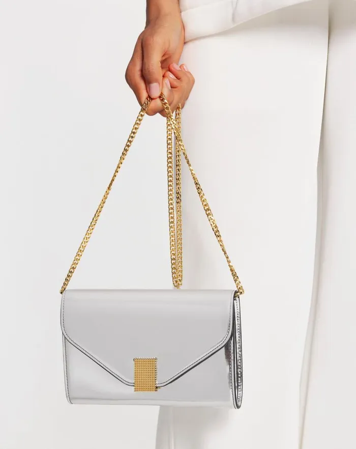 Women Lanvin Concerto Concerto Wallet On Chain Bag In Metallic Leather Silver
