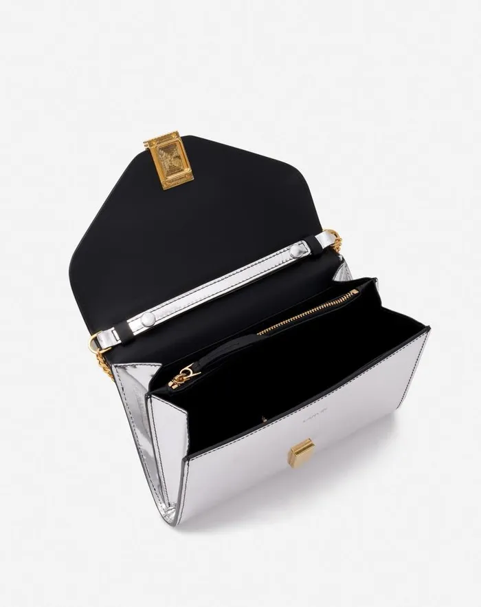 Women Lanvin Concerto Concerto Wallet On Chain Bag In Metallic Leather Silver