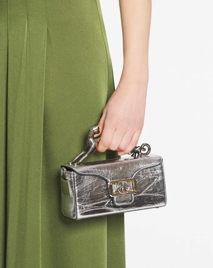 Women Lanvin Crossbody Bags and Shoulder Bags Nano Pencil Cat Bag In Metallic Leather Silver Women Lanvin Crossbody Bags and Shoulder Bags Nano Pencil Cat Bag In Metallic Leather Silver