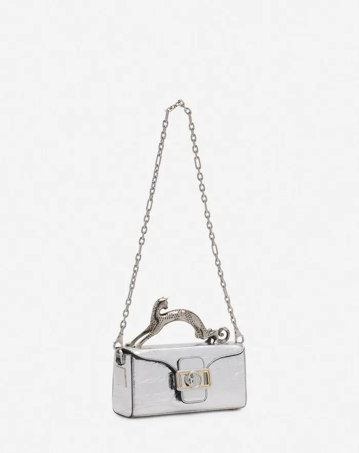 Women Lanvin Crossbody Bags and Shoulder Bags Nano Pencil Cat Bag In Metallic Leather Silver Women Lanvin Crossbody Bags and Shoulder Bags Nano Pencil Cat Bag In Metallic Leather Silver