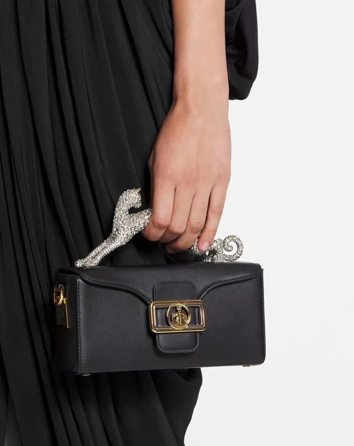 Women Lanvin Crossbody Bags and Shoulder Bags Nano Pencil Cat Leather And Rhinestone Bag Black
