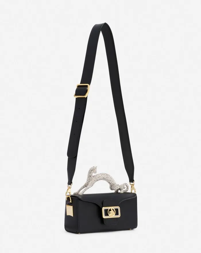 Women Lanvin Crossbody Bags and Shoulder Bags Nano Pencil Cat Leather And Rhinestone Bag Black