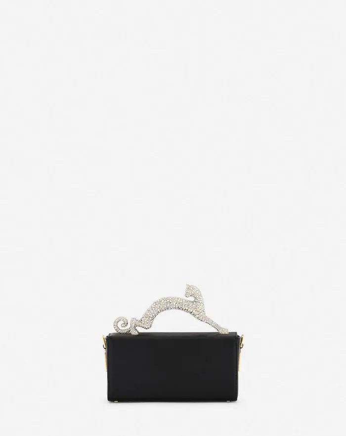 Women Lanvin Crossbody Bags and Shoulder Bags Nano Pencil Cat Leather And Rhinestone Bag Black