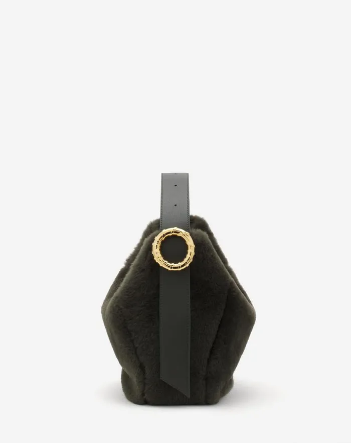 Women Lanvin Crossbody Bags and Shoulder Bags Shearling Mlodie Hobo Bag Loden Women Lanvin Crossbody Bags and Shoulder Bags Shearling Mlodie Hobo Bag Loden