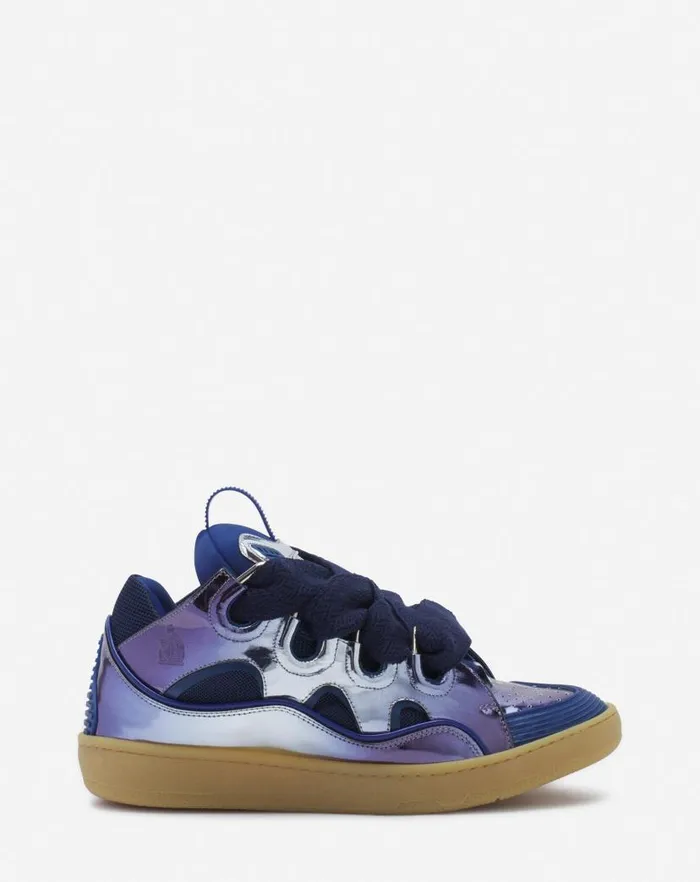 Women Lanvin Curb Curb Sneakers In Metallic Leather Cornflower