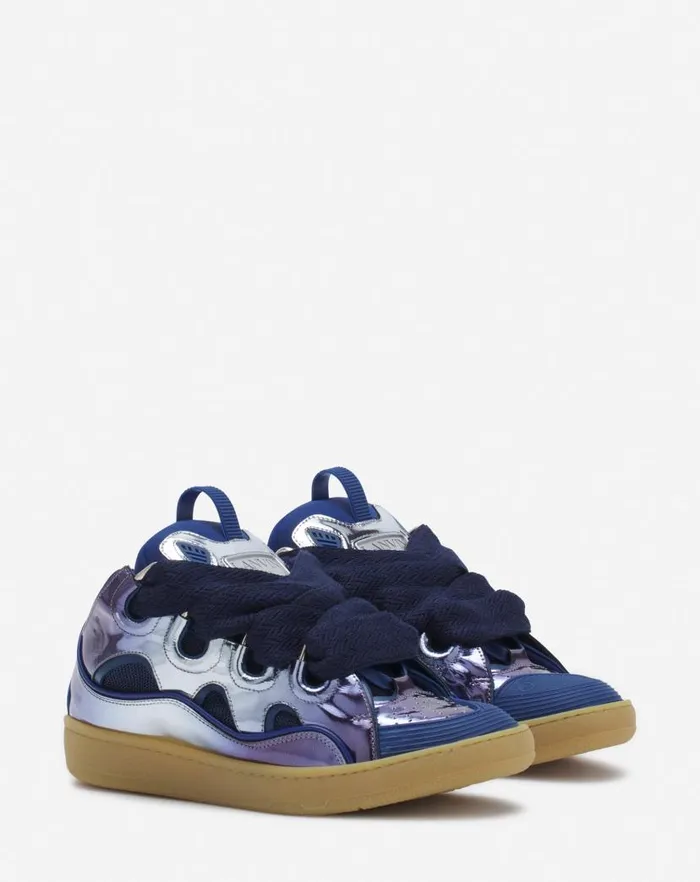 Women Lanvin Curb Curb Sneakers In Metallic Leather Cornflower
