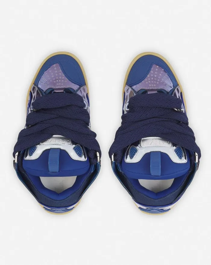 Women Lanvin Curb Curb Sneakers In Metallic Leather Cornflower