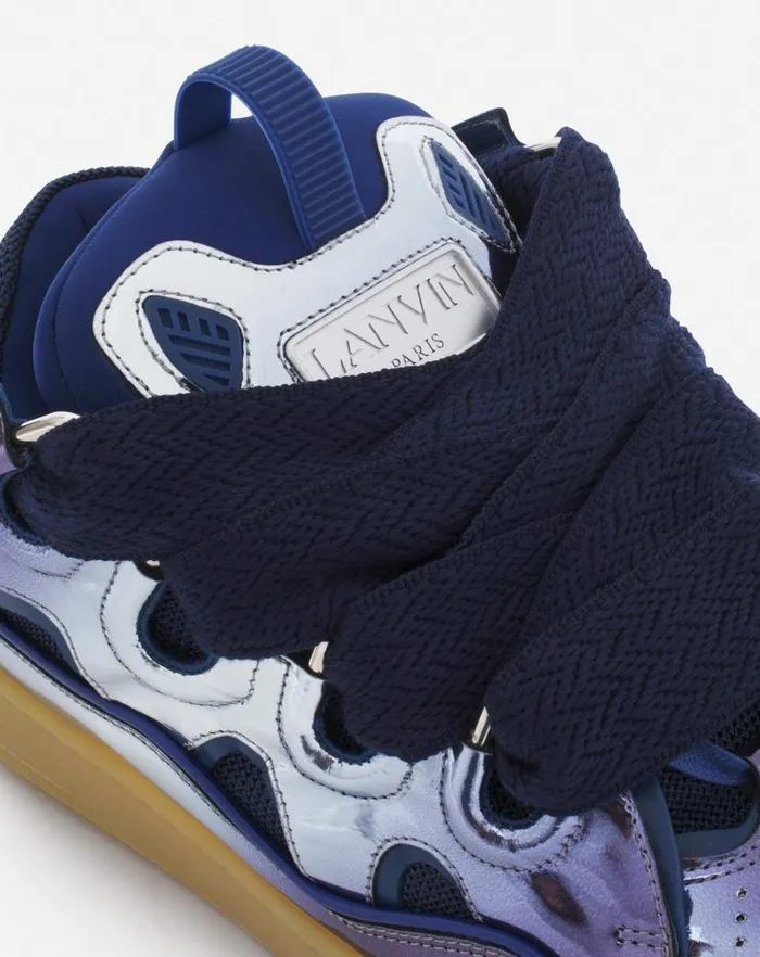 Women Lanvin Curb Curb Sneakers In Metallic Leather Cornflower
