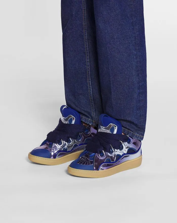 Women Lanvin Curb Curb Sneakers In Metallic Leather Cornflower