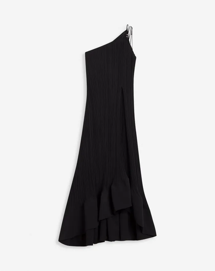 Women Lanvin Dresses Asymmetrical Pleated Dress Black