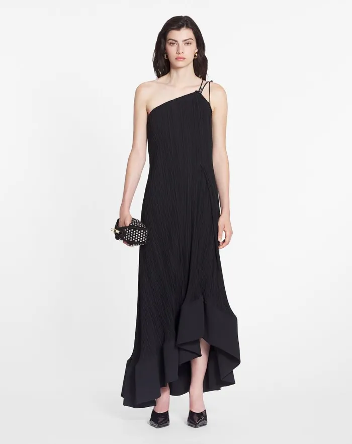 Women Lanvin Dresses Asymmetrical Pleated Dress Black Women Lanvin Dresses Asymmetrical Pleated Dress Black