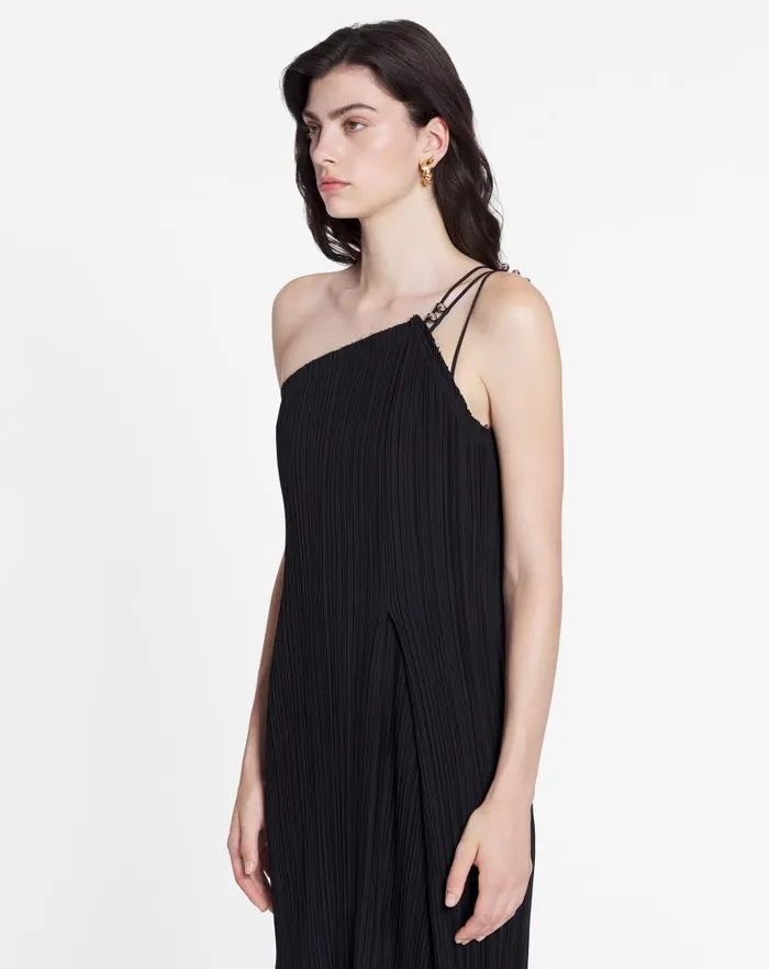 Women Lanvin Dresses Asymmetrical Pleated Dress Black Women Lanvin Dresses Asymmetrical Pleated Dress Black
