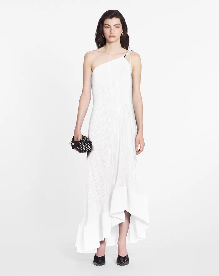 Women Lanvin Dresses Asymmetrical Pleated Dress Off White Women Lanvin Dresses Asymmetrical Pleated Dress Off White