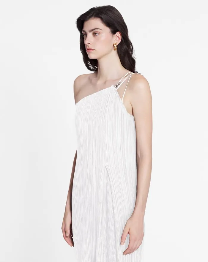 Women Lanvin Dresses Asymmetrical Pleated Dress Off White Women Lanvin Dresses Asymmetrical Pleated Dress Off White