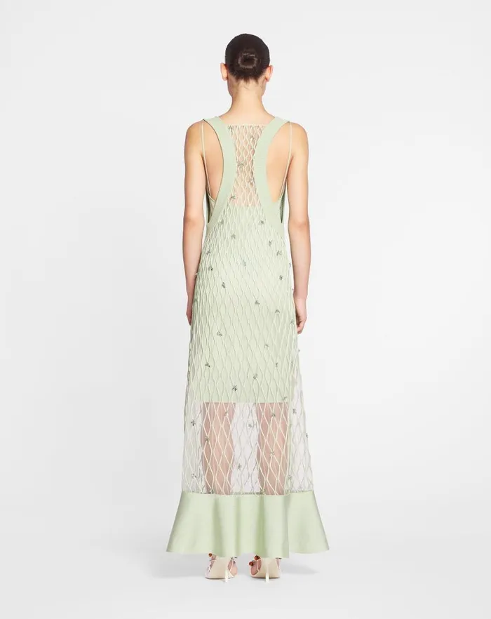 Women Lanvin Dresses Embroidered Knit Dress Almond Women Lanvin Dresses Embroidered Knit Dress Almond