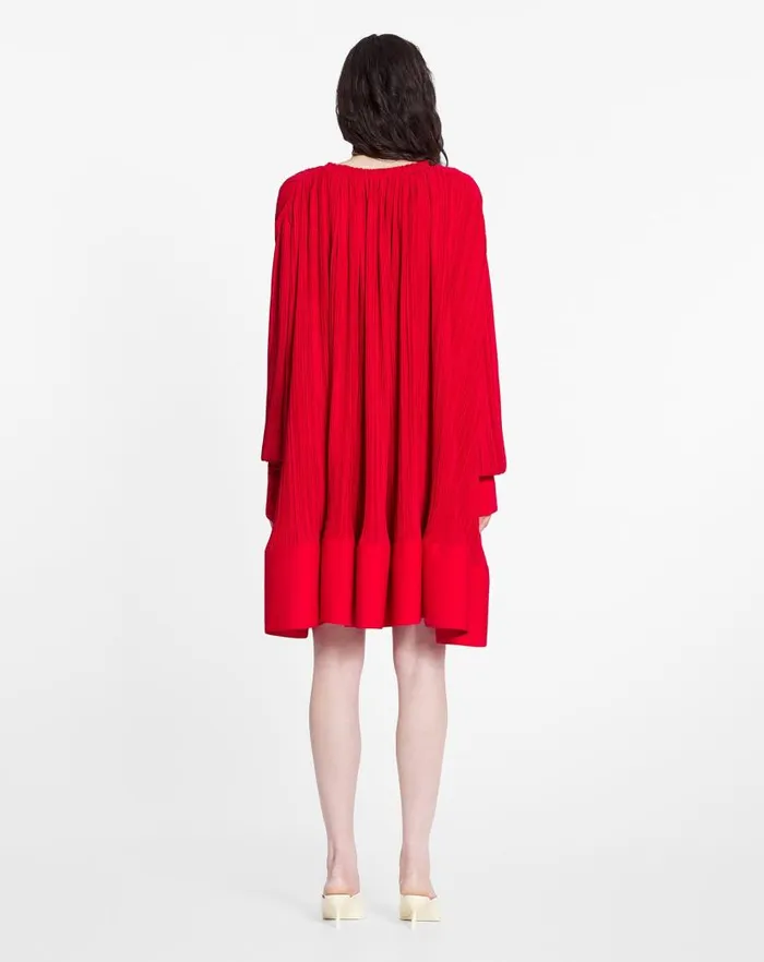 Women Lanvin Dresses Flared Pleated Dress Flame Women Lanvin Dresses Flared Pleated Dress Flame
