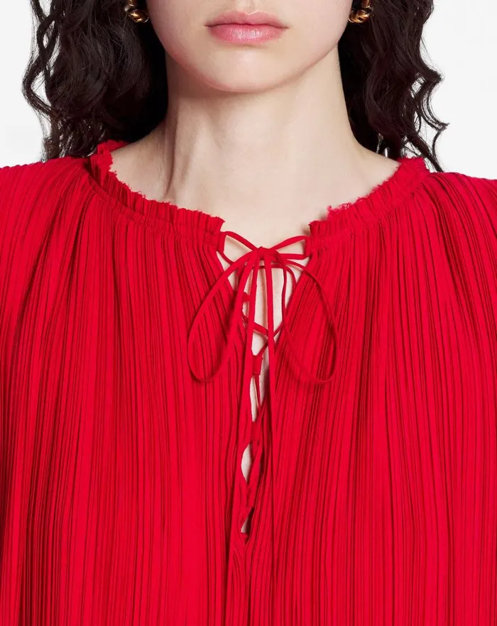 Women Lanvin Dresses Flared Pleated Dress Flame Women Lanvin Dresses Flared Pleated Dress Flame