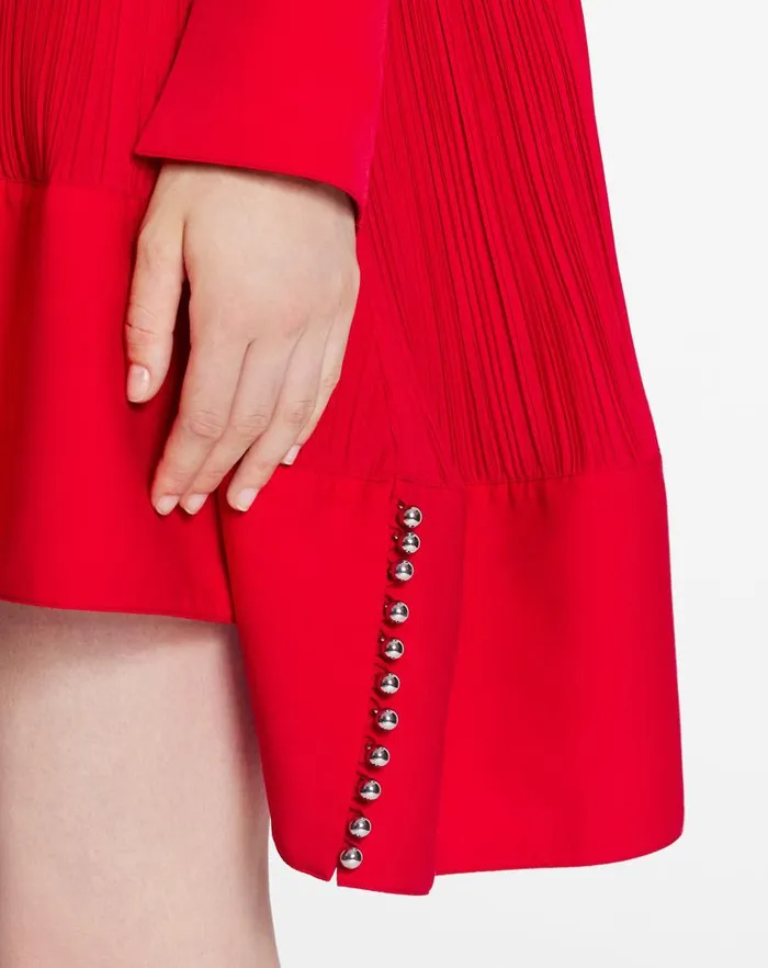 Women Lanvin Dresses Flared Pleated Dress Flame Women Lanvin Dresses Flared Pleated Dress Flame