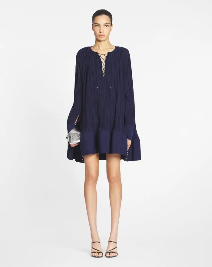 Women Lanvin Dresses Flared Pleated Dress Japanese Ink Women Lanvin Dresses Flared Pleated Dress Japanese Ink
