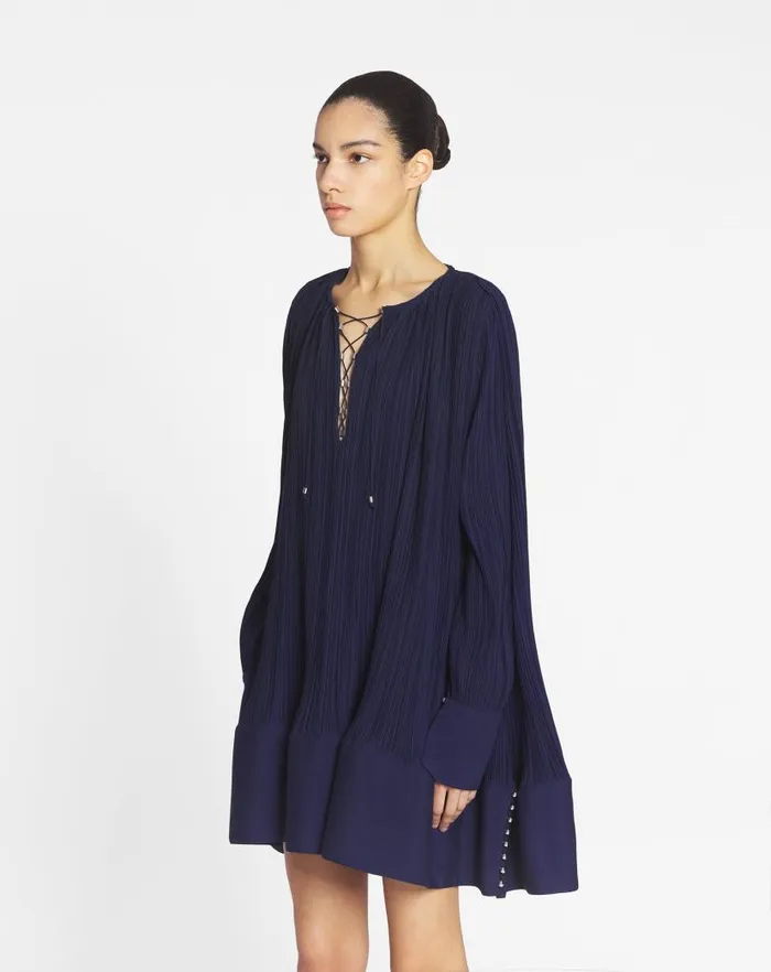 Women Lanvin Dresses Flared Pleated Dress Japanese Ink Women Lanvin Dresses Flared Pleated Dress Japanese Ink