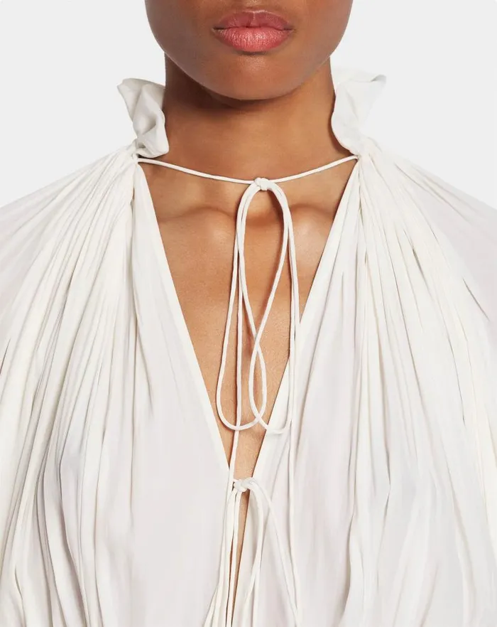 Women Lanvin Dresses Long Charmeuse Ruffle Dress Off White
