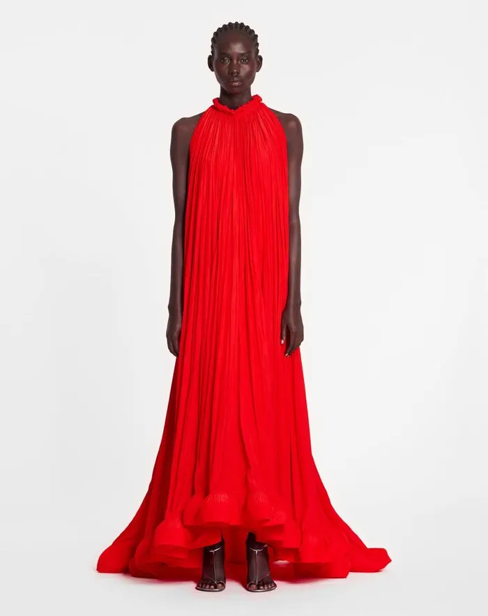 Women Lanvin Dresses Long Charmeuse Tribute Dress Poppy Red