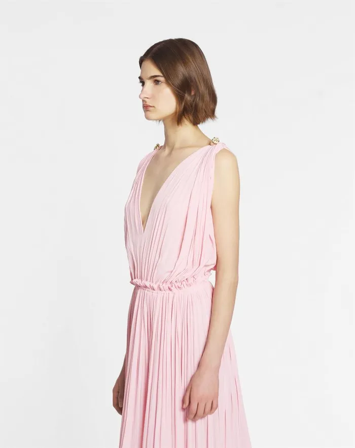 Women Lanvin Dresses Long Dress With Ruffles Light Pink Women Lanvin Dresses Long Dress With Ruffles Light Pink