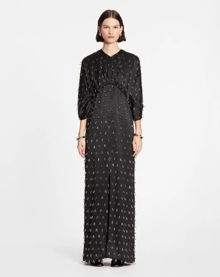 Women Lanvin Dresses Long Embroidered Dress Black