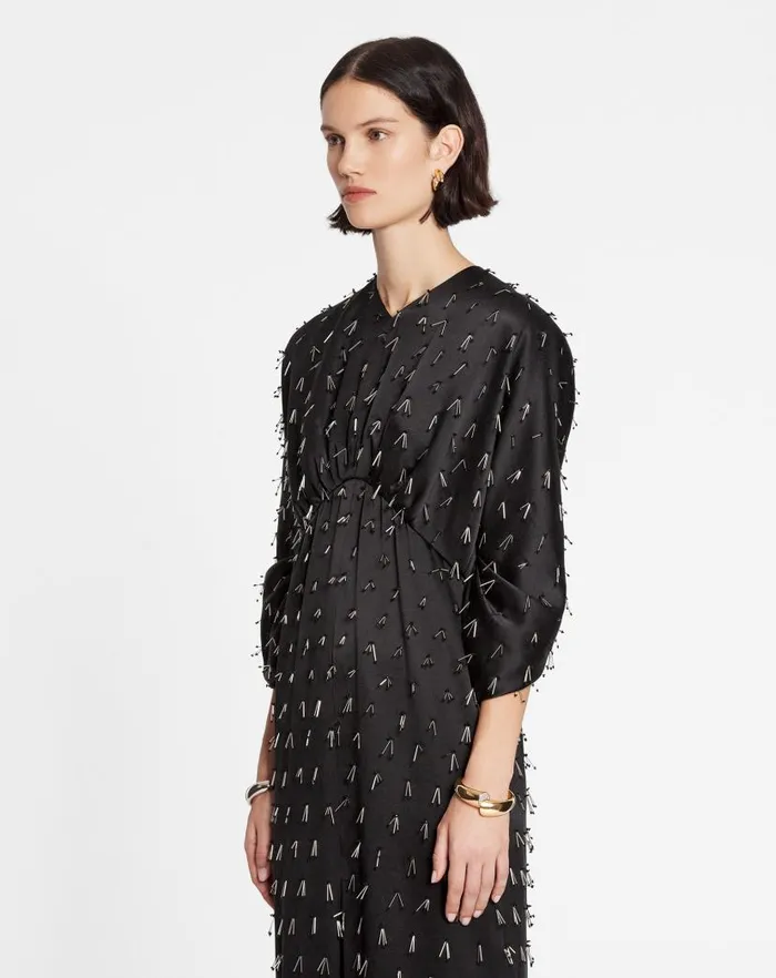 Women Lanvin Dresses Long Embroidered Dress Black